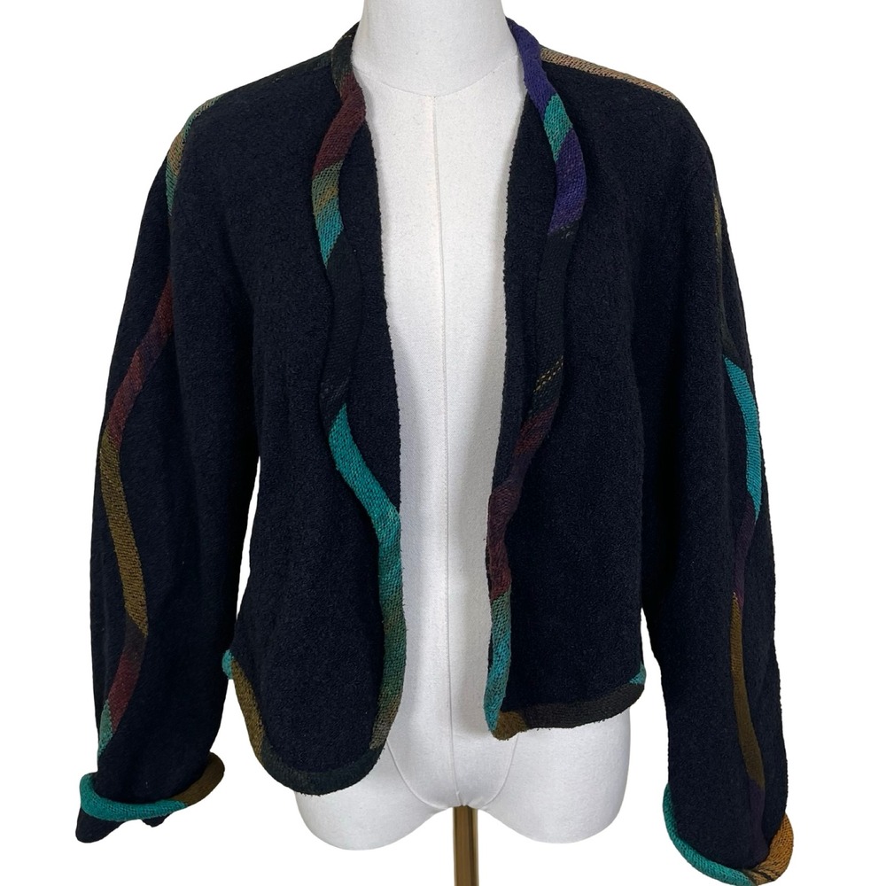 Vintage Candiss Cole Bolero Jacket Women P Black Handwoven Art To Wear Southwest